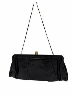 HOBO Black Leather Kisslock Clutch Shoulder Bag Hideaway Chain Strap